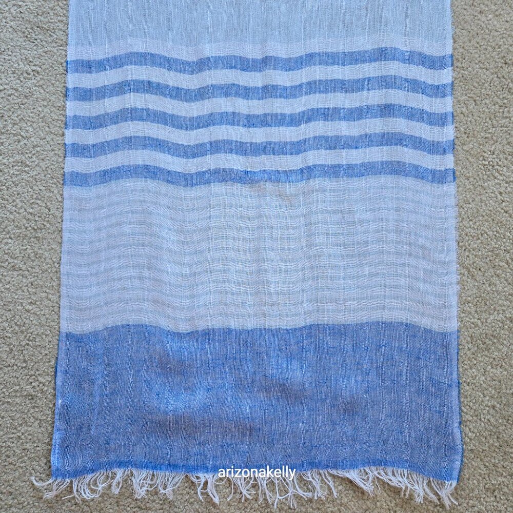 Mario Romano Capri Linen Scarf Italy Italian Blue Stripe - Picture 2 of 12
